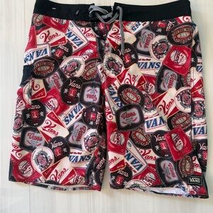 Vans Men’s Red Black Multi Logo Swim Board Shorts